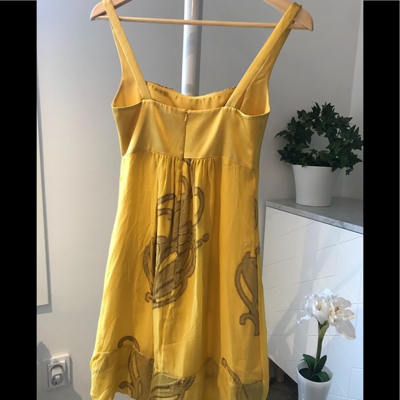 Silk dress Nicole Miller Yellow Metallic Floral - Picture 7 of 9